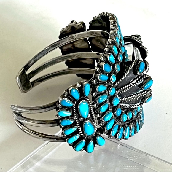 Signed,Navajo Old Pawn Vntg Sleeping Beauty Turquoise Sterling Watch Cuff - Picture 3 of 10